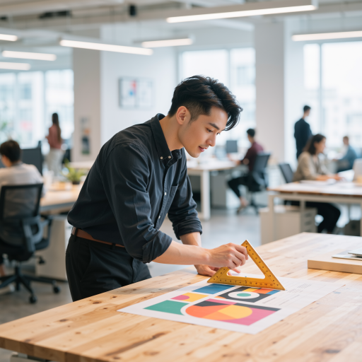 创意总监头像,三十五岁左右男性,穿休闲衬衫,白色背景,创意工作环境